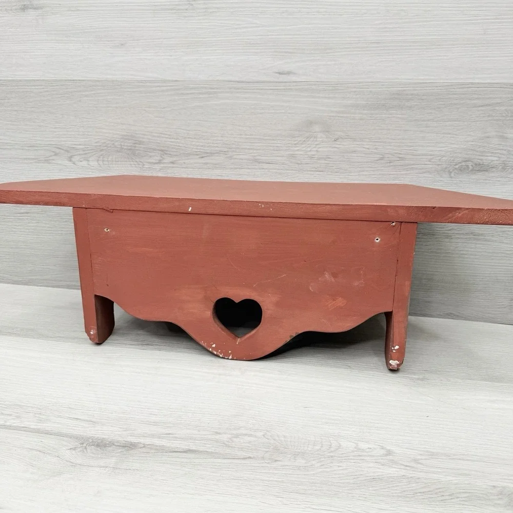 Wood Heart Shelf Wall Hanging Peg Hooks Barn Red Cottagecore Farmhouse